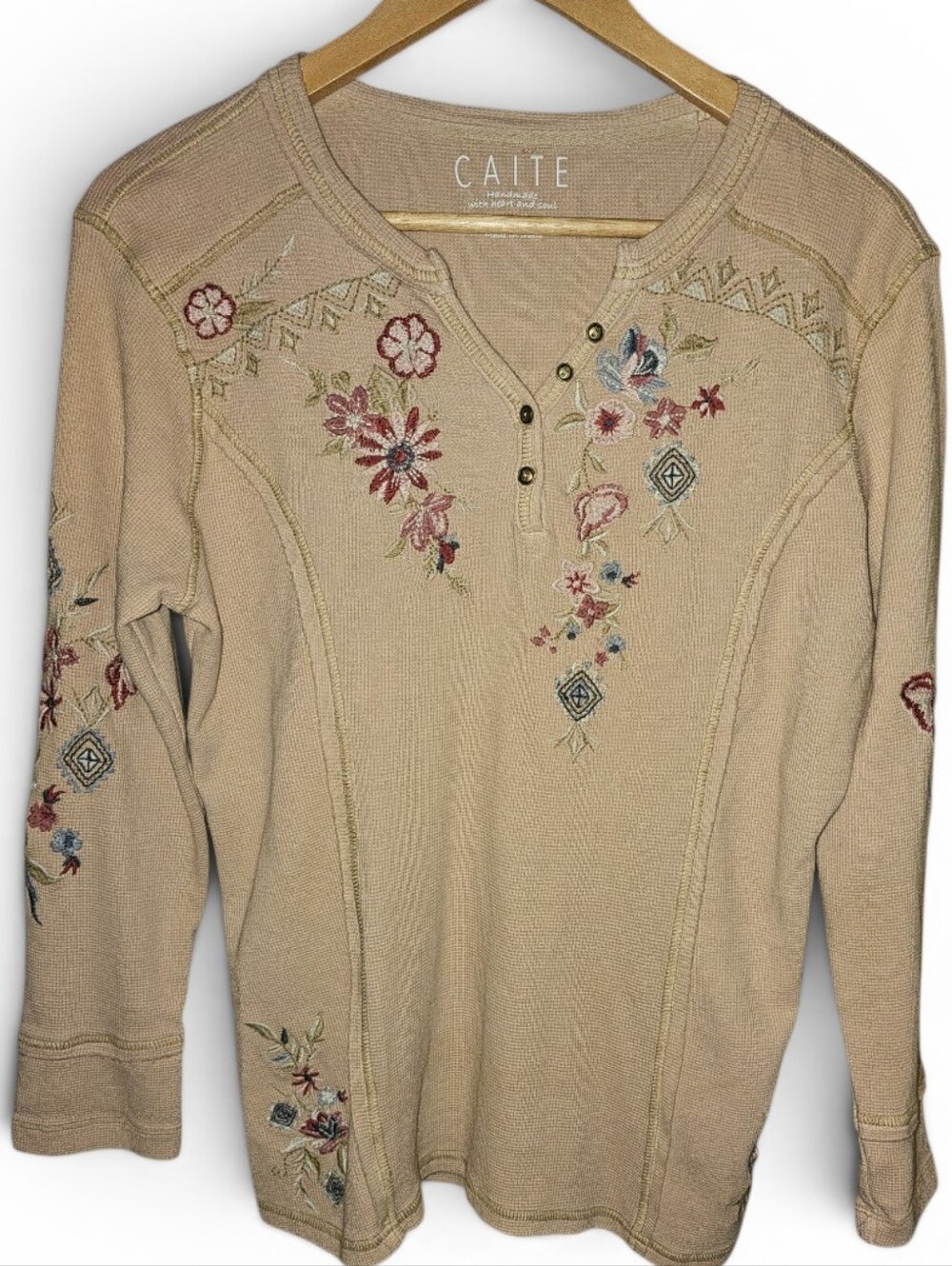 CAITE X ANTHROPOLOGIE Oversized Embroidered Henley Thermal - Small